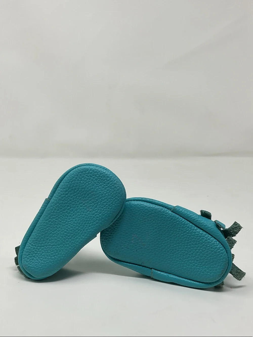 Baby Teal Soft Leather Moccasins with Bow